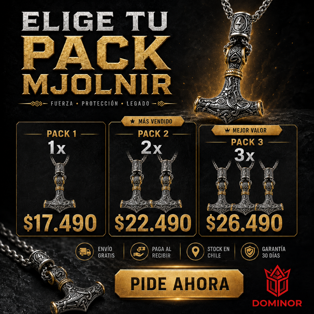 Colgante Mjolnir Vikingo — Símbolo de Fuerza y Protección